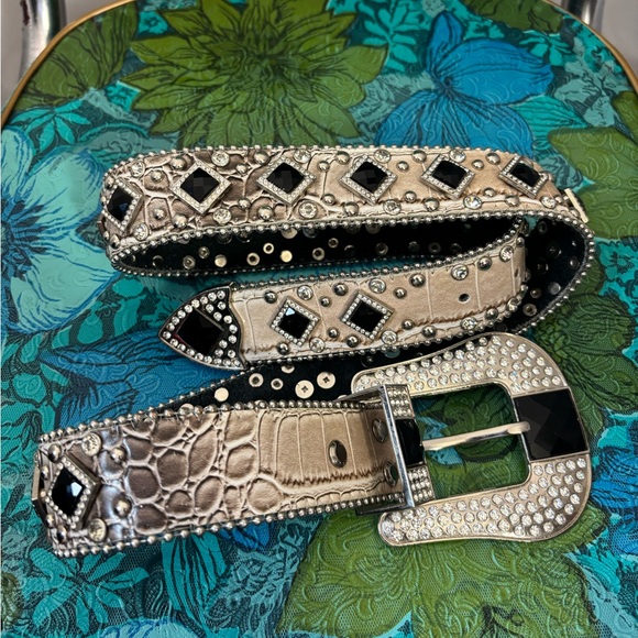 Y2K Party Girl Western Snakeskin Faux Leather Rhinestone Studded Belt 33-38” - Picture 9 of 14